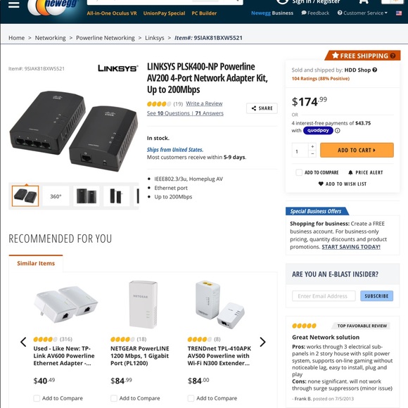 LINKSYS PLSK400 AV200 4-Port Network Adapter Kit - Picture 5 of 11